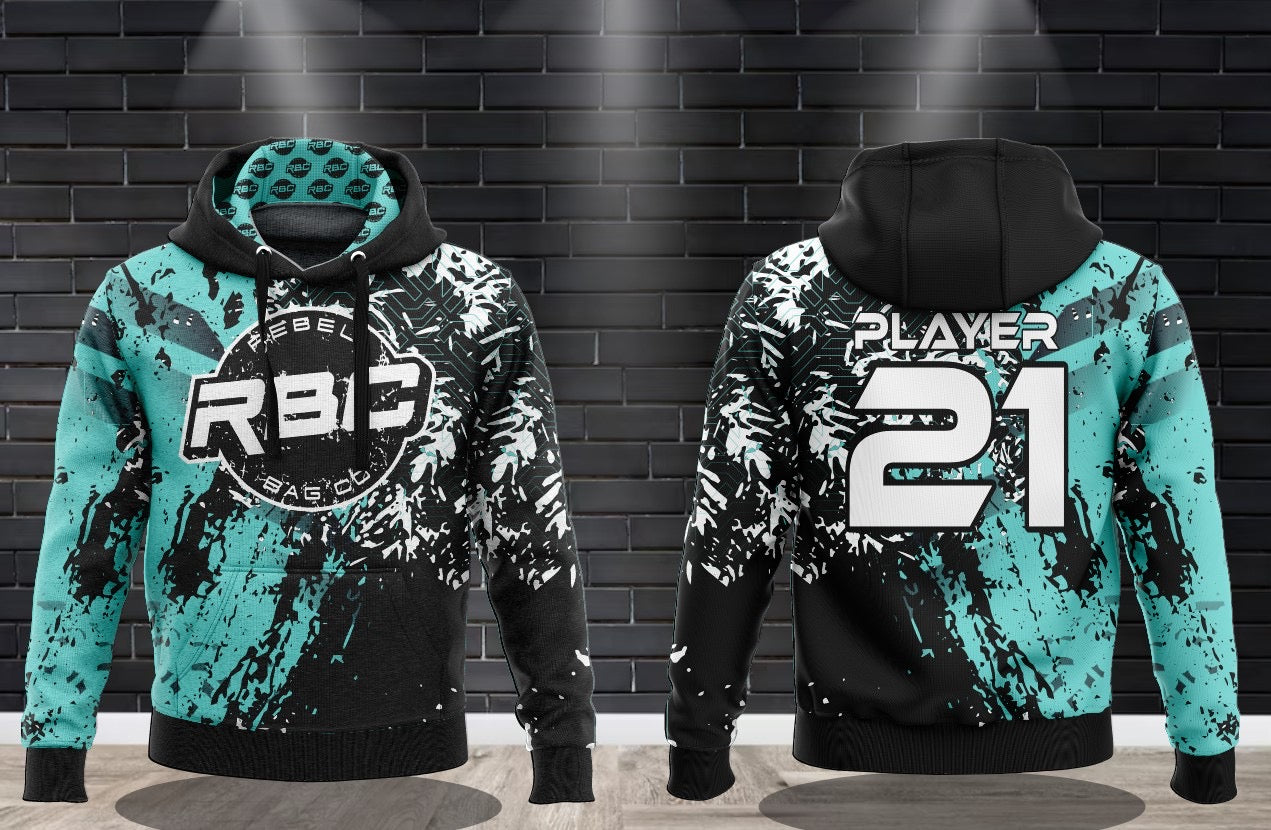 (NEW) Rebel Bag Co. Grunge Logo Conceptual Genius Performance Hooded Sweatshirt - Teal Edition