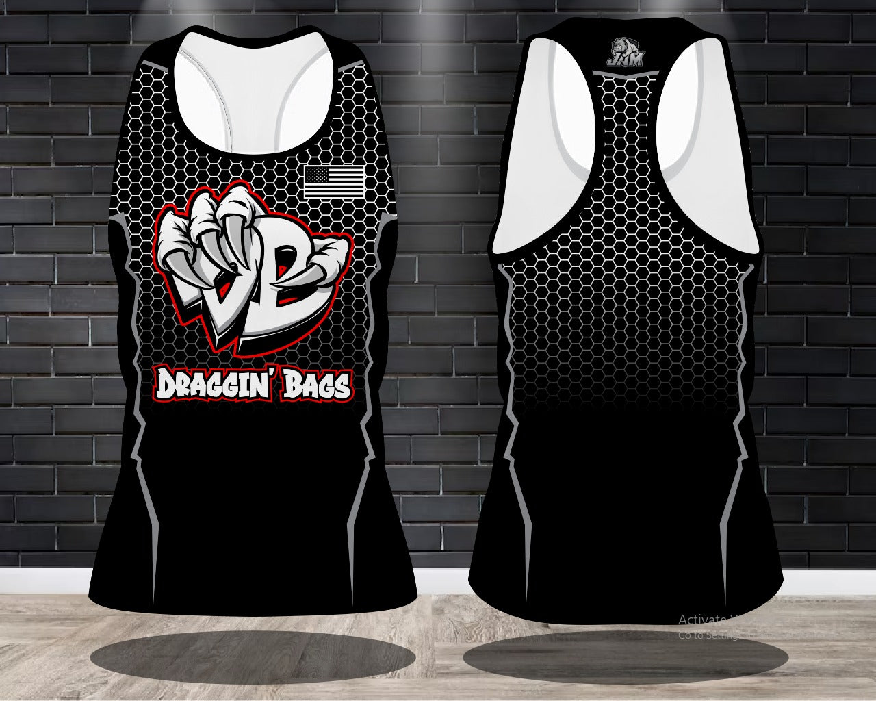 Draggin Bags Draggin Claw - Ladies Racerback Tank or Unisex Tank Top - Black w/White Red Claw
