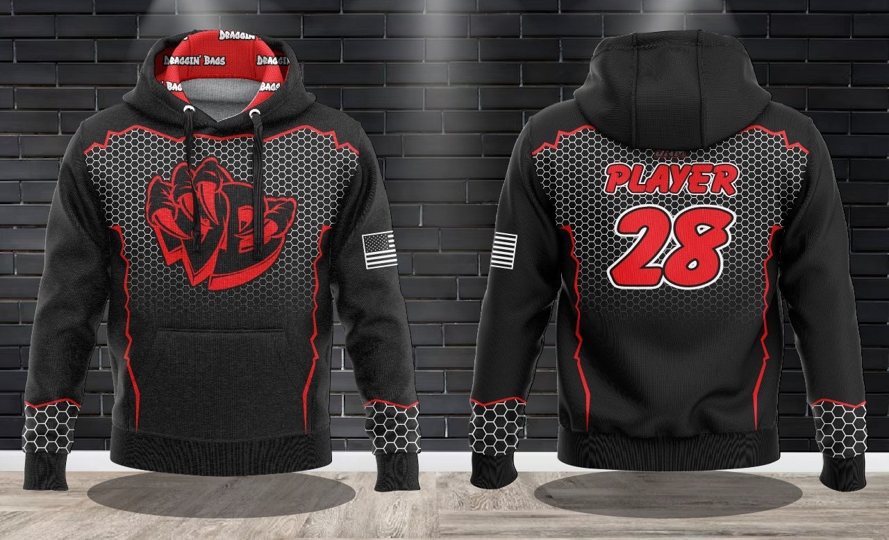 (NEW)Draggin Bags Draggin Claw - Black Base Red/Black Claw Performance Hooded Sweatshirt