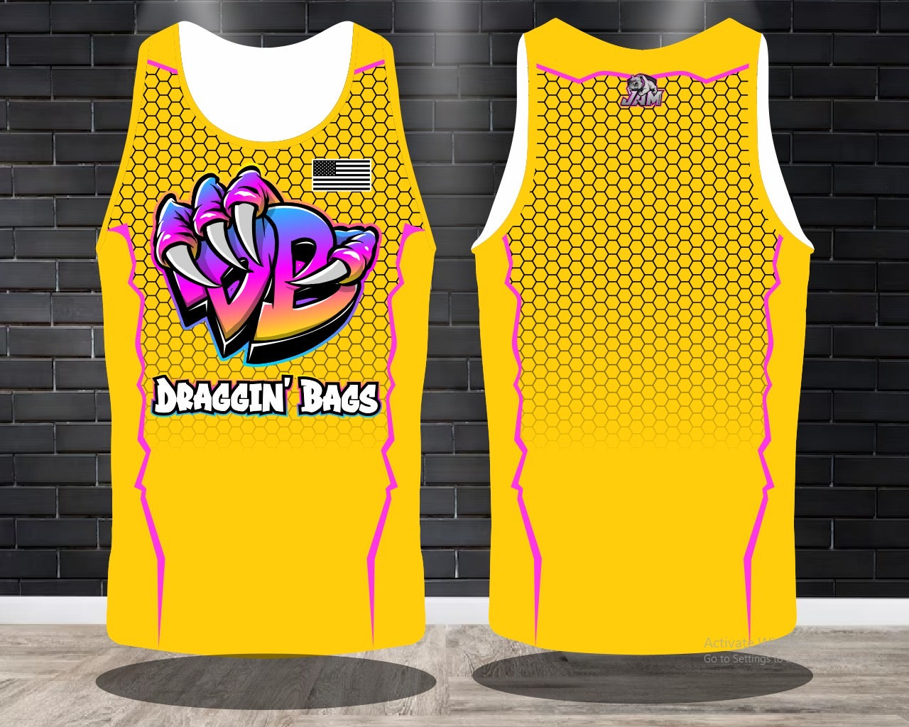 Draggin Bags Draggin Claw - Ladies Racerback Tank or Unisex Tank Top - Yellow w/Purple Blue Claw