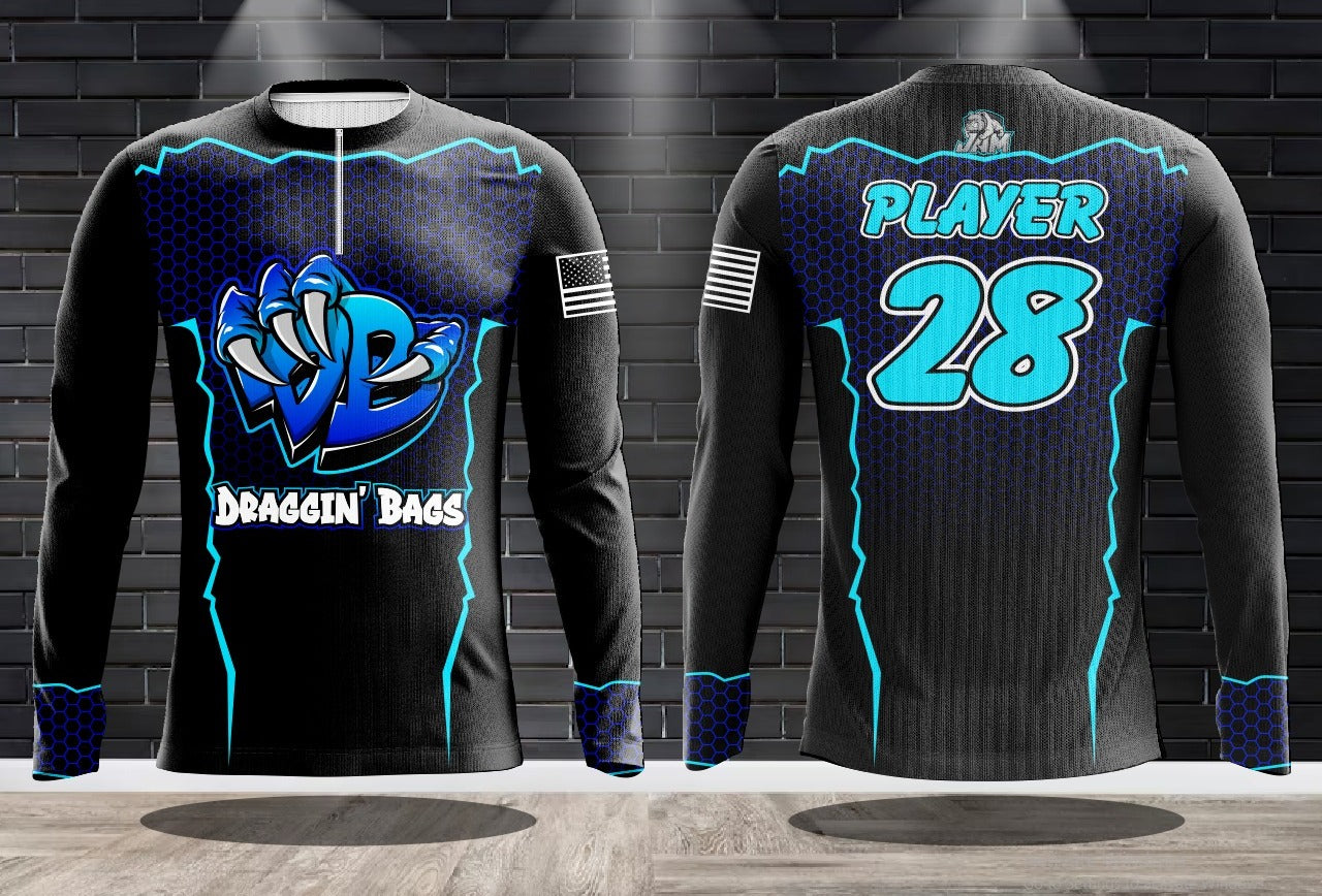 Draggin Bags Draggin Claw 1/4 Zip Long Sleeve Jersey - Black w/Blue Claw