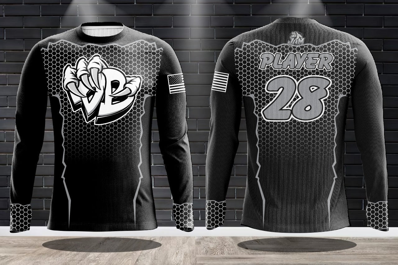 (NEW)Draggin Bags Draggin Claw Long Sleeve Jersey - Black Base w/Whiteout Claw
