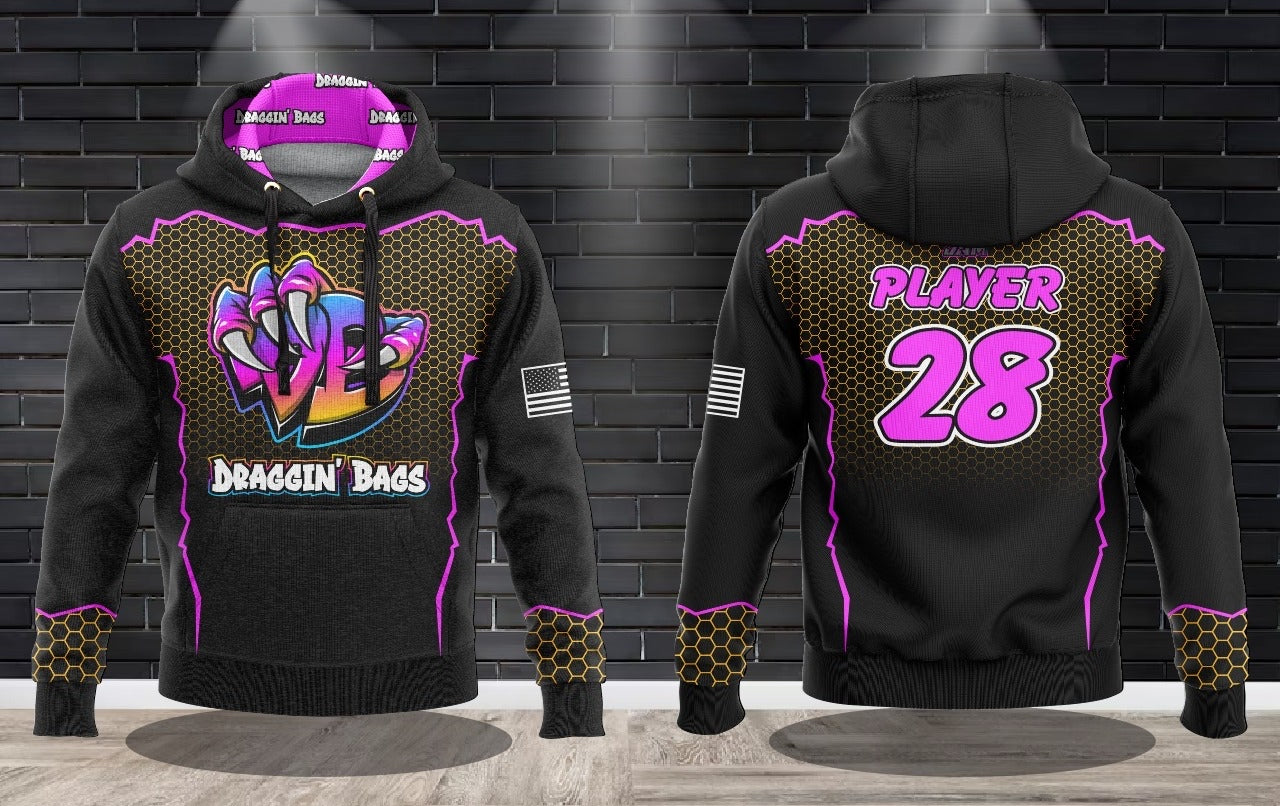 (NEW)Draggin Bags Draggin Claw - Black Base Purple/Blue Claw Performance Hooded Sweatshirt