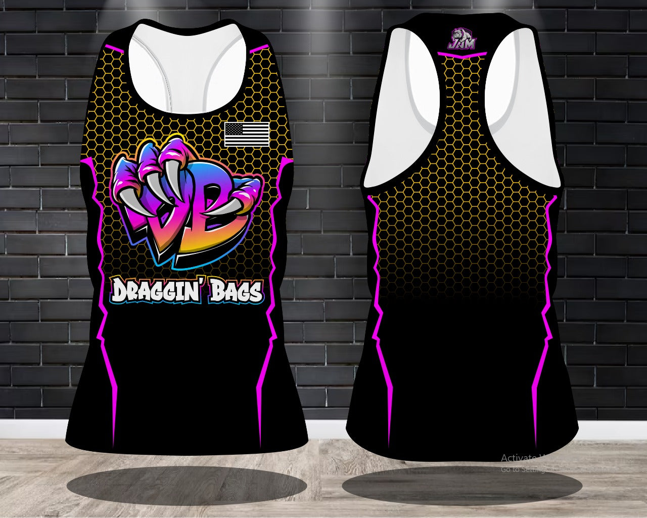 Draggin Bags Draggin Claw - Ladies Racerback Tank or Unisex Tank Top - Black w/Purple Blue Claw