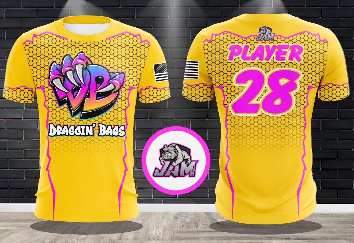 Draggin Bags Draggin Claw - Yellow Base Purple/Blue Claw Jersey or Cutoff