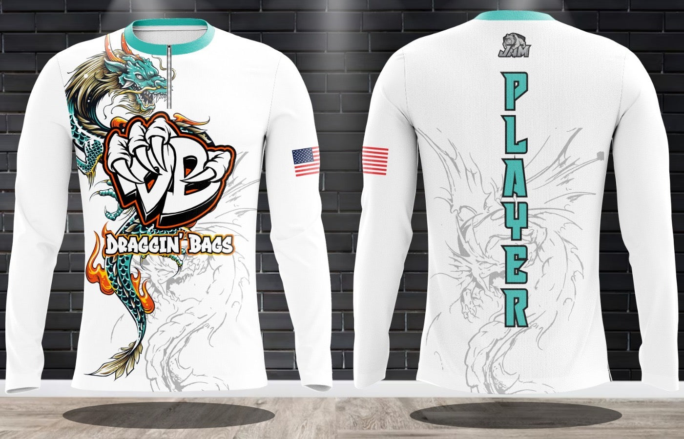 (NEW)Draggin Bags Double Dragon Long Sleeve 1/4 Jersey - NEW LOGO