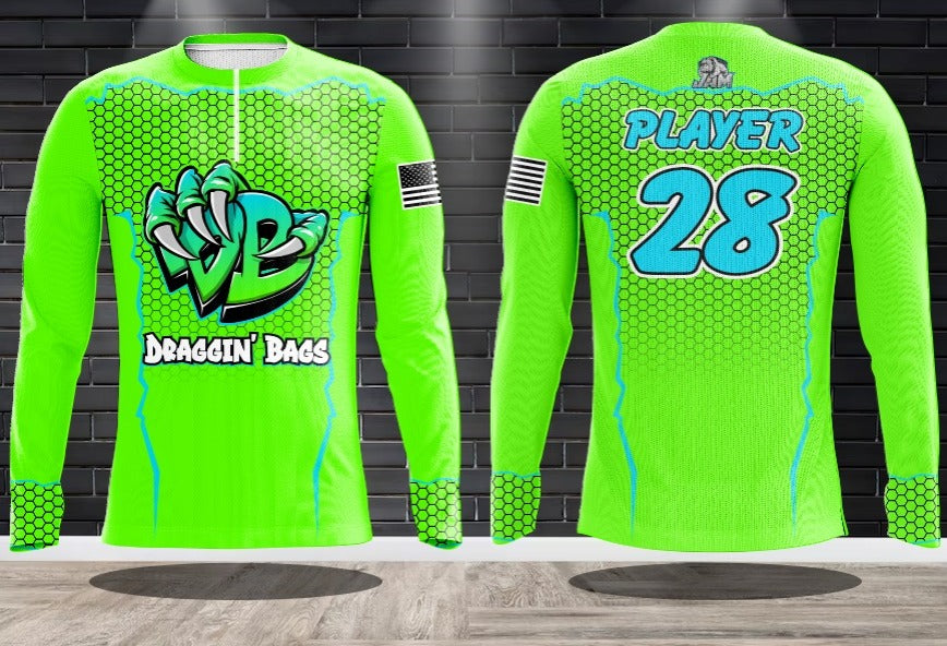 Draggin Bags Draggin Claw 1/4 Zip Long Sleeve Jersey - Green w/Blue Green Claw