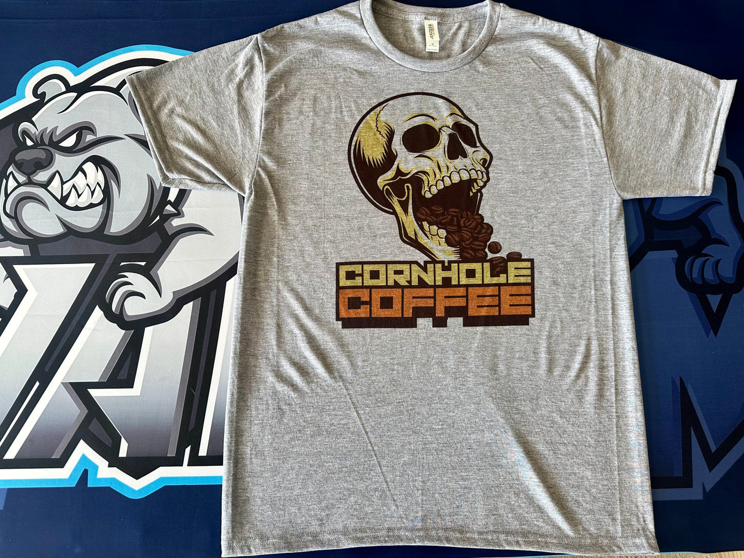 Spill The Beans Cornhole Coffee Soft Tee - Grey