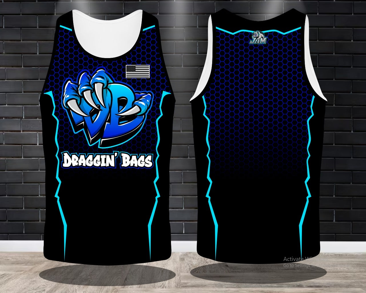 Draggin Bags Draggin Claw - Ladies Racerback Tank or Unisex Tank Top - Black w/Blue Claw