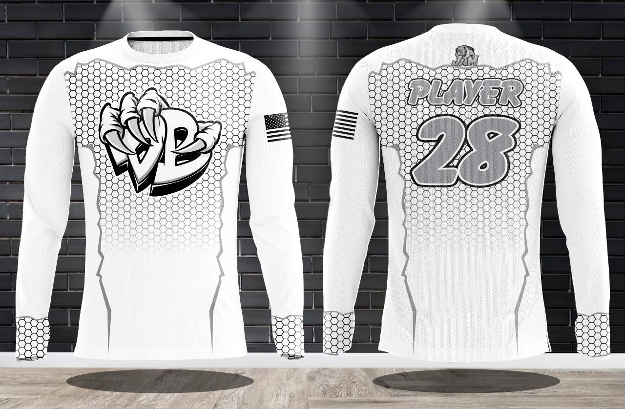 (NEW)Draggin Bags Draggin Claw Long Sleeve Jersey - White Base w/Whiteout Claw