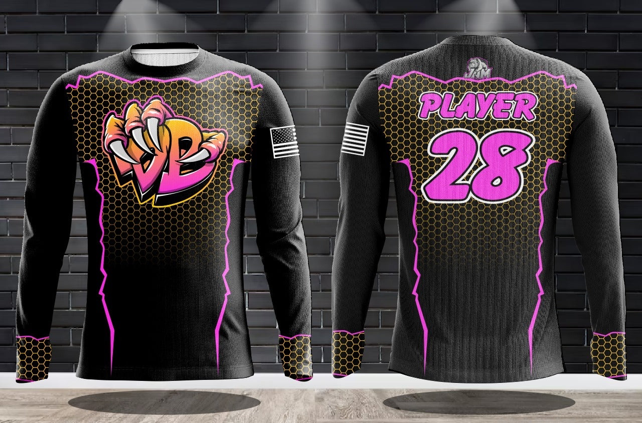 (NEW)Draggin Bags Draggin Claw Long Sleeve Jersey - Black Base w/Purple/Yellow Claw