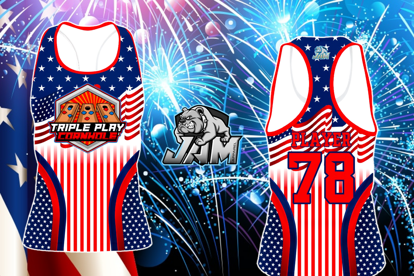 (NEW)Triple Play Cornhole - America Ladies Racerback Tank
