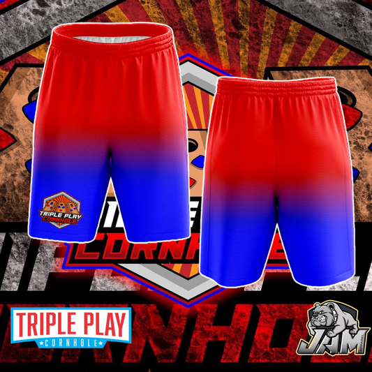 Triple Play Cornhole Red/Blue Ombre’ Microfiber Shorts