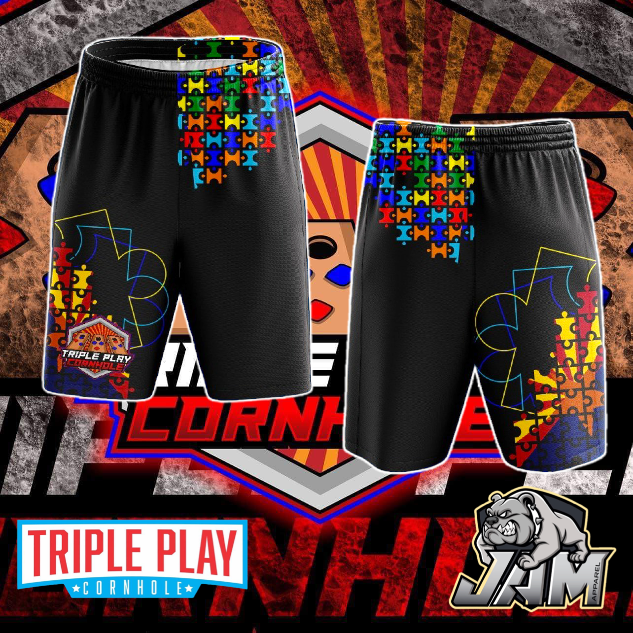 Triple Play Cornhole Autism Awareness Performance Drifit Shorts