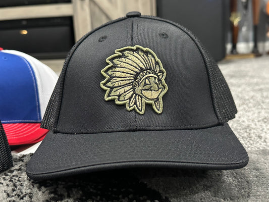 (NEW)Chief Wahoo Trucker Snapback Hat - Black w/Camo Logo