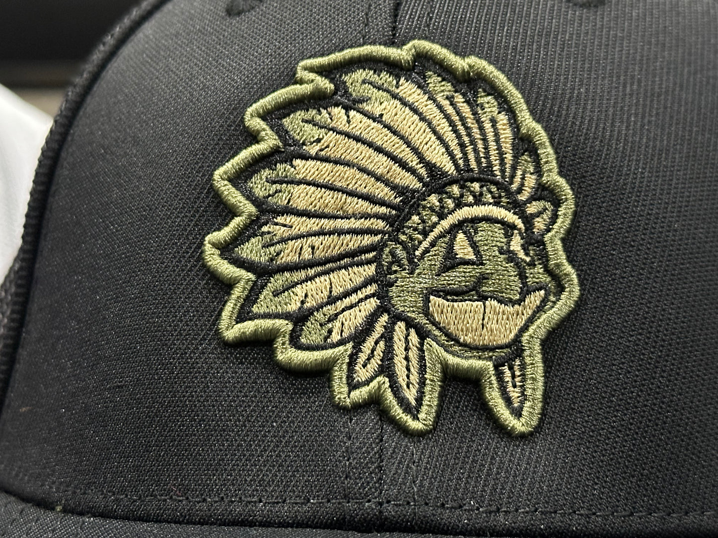 Chief Wahoo Flexfit Hat - Black w/Camo Logo