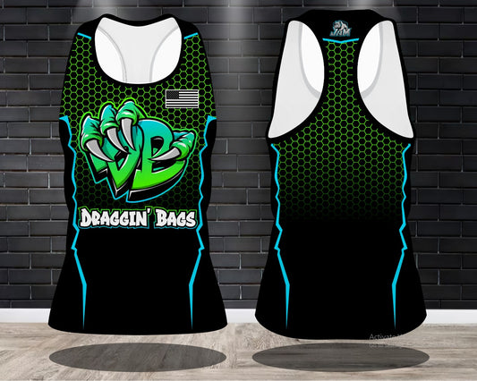 Draggin Bags Draggin Claw - Ladies Racerback Tank or Unisex Tank Top - Black w/Green Blue Claw