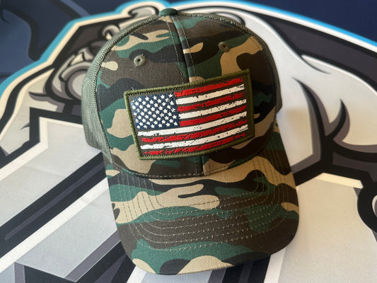 (NEW)Army Camo American Flag Mesh Back Snapback Hat