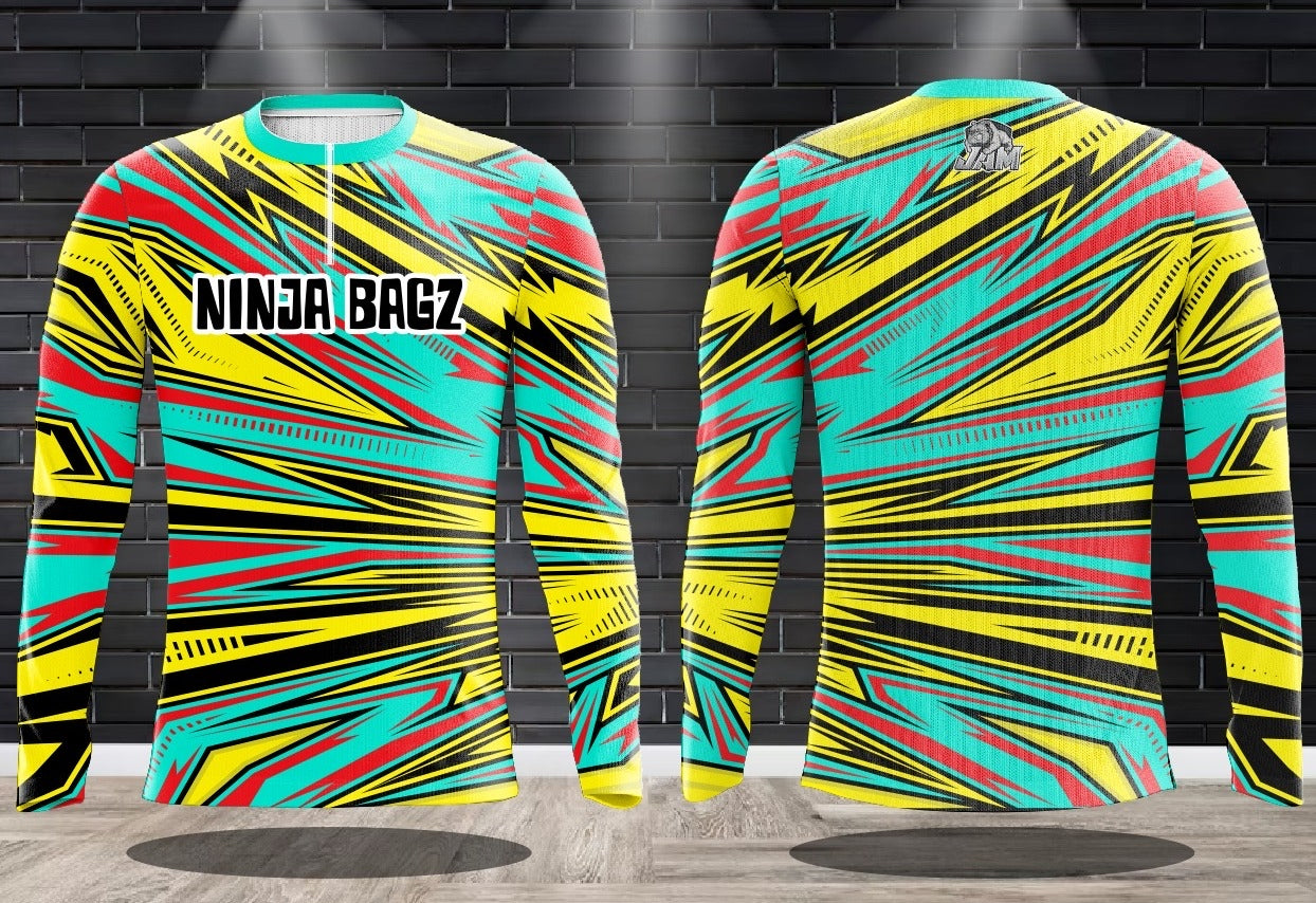 (NEW)Ninja Bagz Script - Electric Edition 1/4 Zip Long Sleeve Jersey