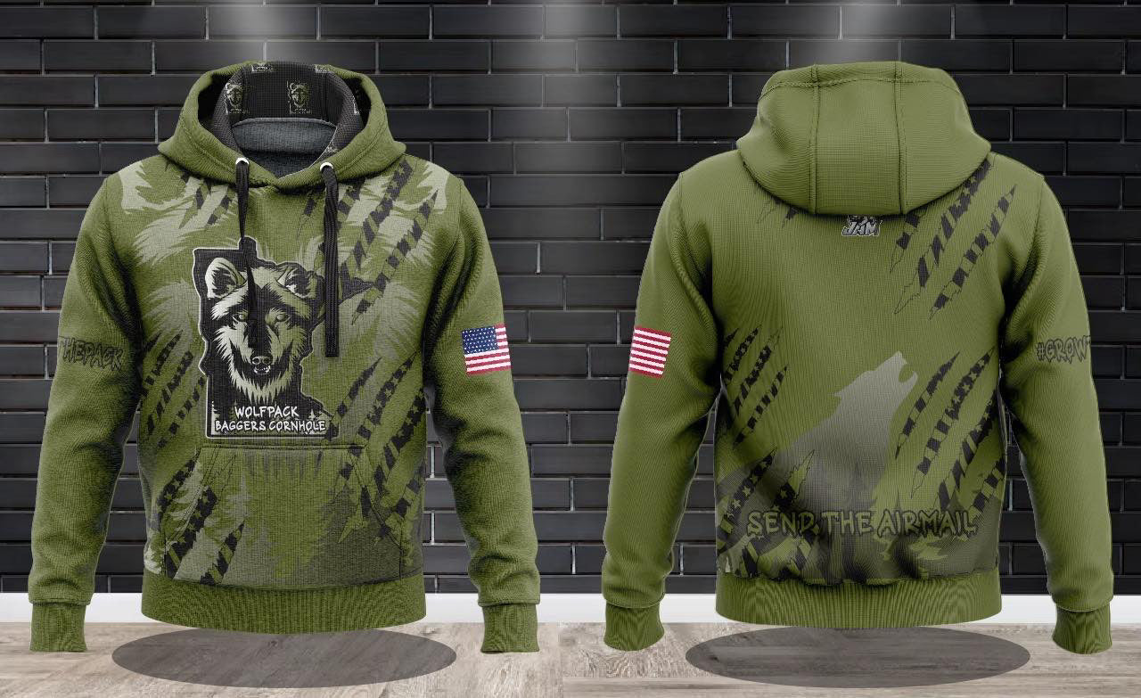 (NEW)Wolfpack Baggers America Performance Hooded Sweatshirt - Army Green