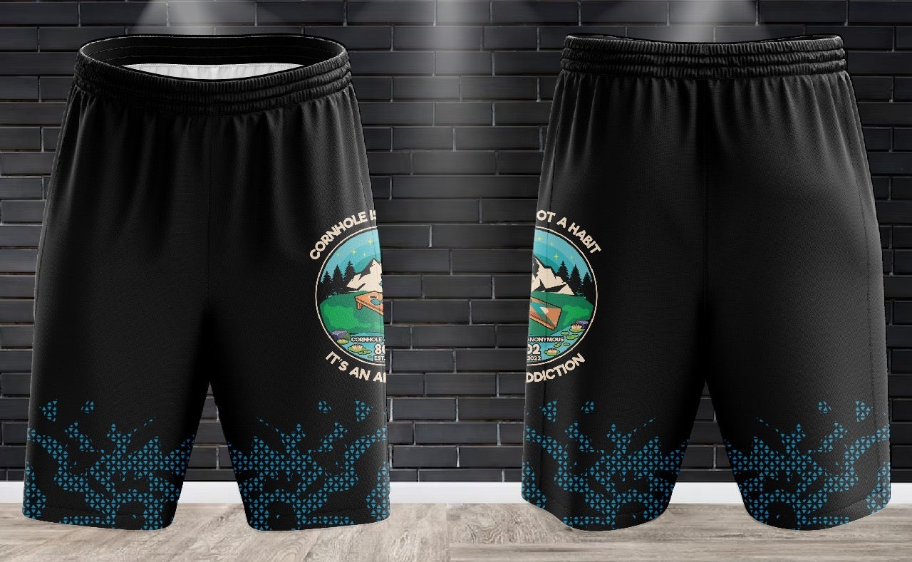 (NEW)802 Anonymous Performance Drifit Shorts - Black w/Blue