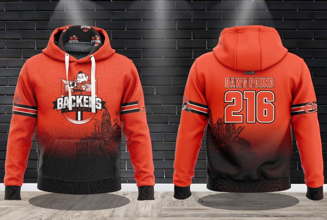 (NEW)Browns Backers Worldwide Performance Hooded Sweatshirt - Orange