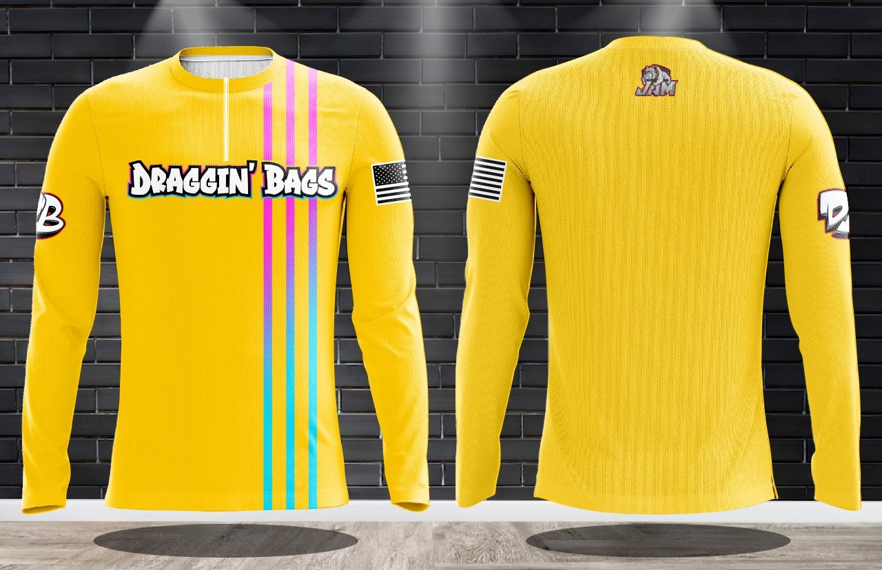 (NEW)Draggin Bags Clean1/4 Zip Long Sleeve Jersey - Yellow