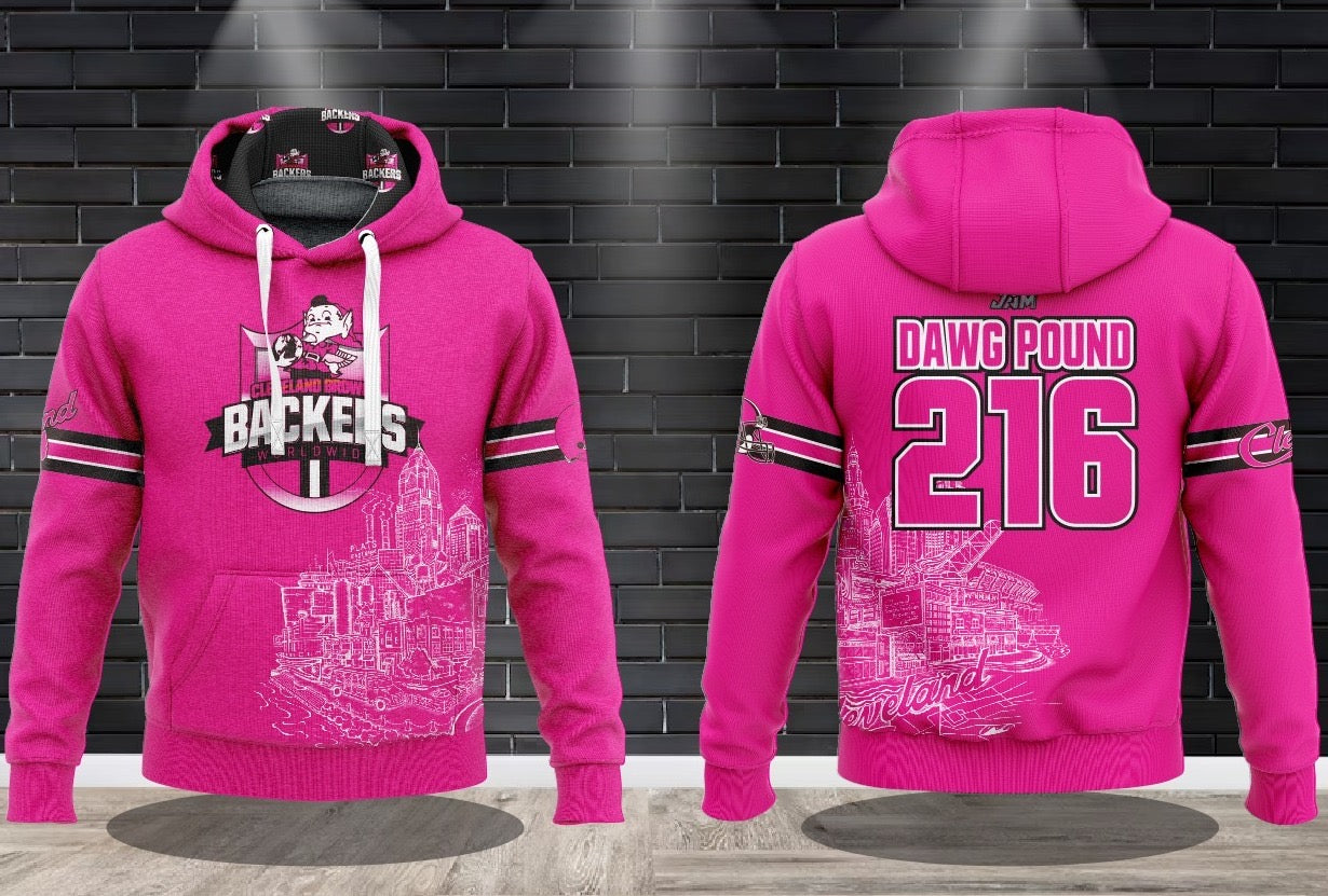 (NEW)Browns Backers Worldwide Performance Hooded Sweatshirt - Pink