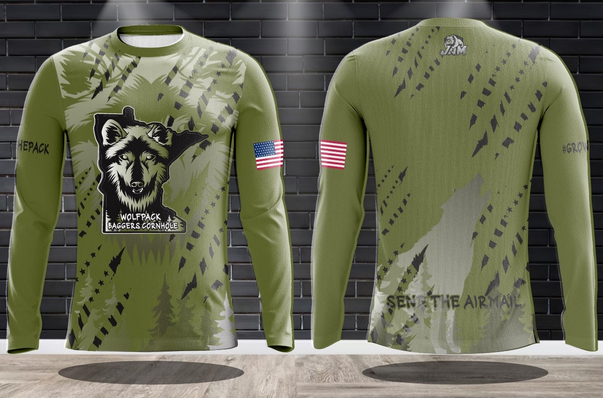 (NEW)Wolfpack Baggers America Drifit Performance Long sleeve Jersey - Army Green