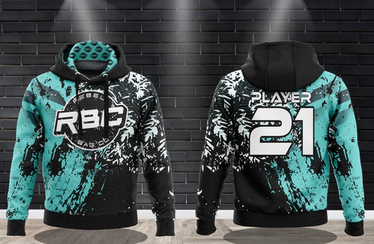 (NEW) Rebel Bag Co. Grunge Logo Conceptual Genius Performance Hooded Sweatshirt - Teal Edition
