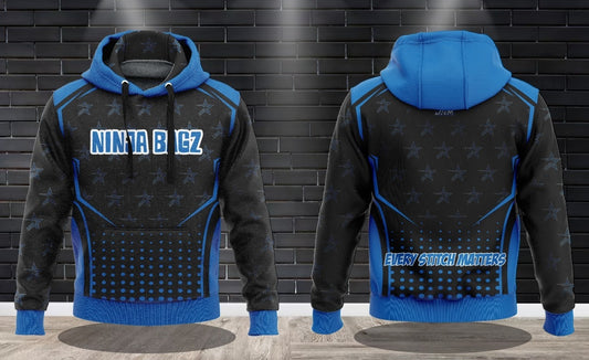 (NEW)Ninja Bags Every Stitch Matters Performance Hooded Sweatshirt - Black/Blue
