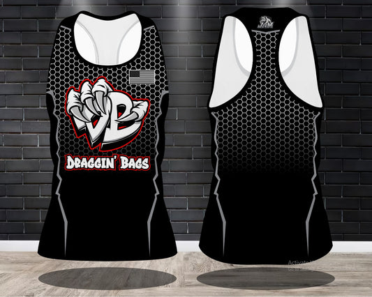 Draggin Bags Draggin Claw - Ladies Racerback Tank or Unisex Tank Top - Black w/White Red Claw