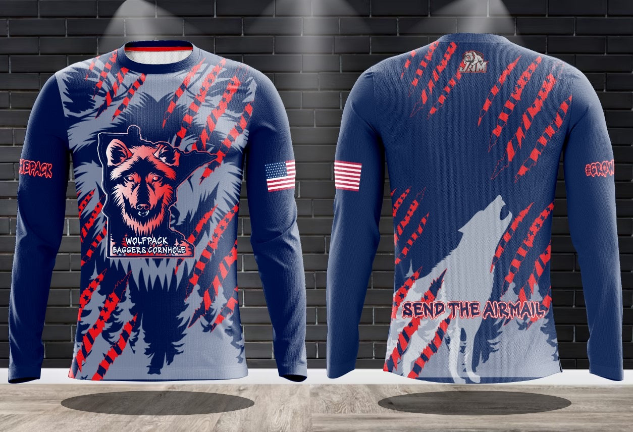 (NEW)Wolfpack Baggers America Drifit Performance Long Sleeve Jersey - Navy Base