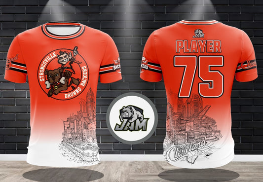 (NEW)Strongsville, Ohio Cleveland Browns Backers Club Performance DriFit Jersey - Orange ombré to White