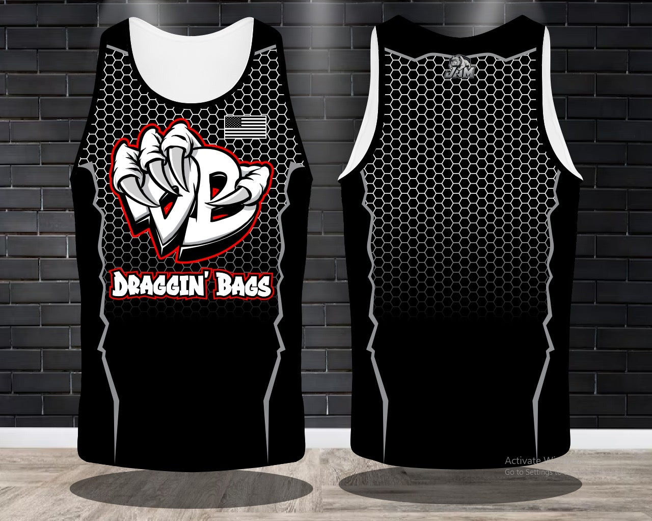 (NEW)Draggin Bags Draggin Claw - Ladies Racerback Tank or Unisex Tank Top - Black w/White Red Claw