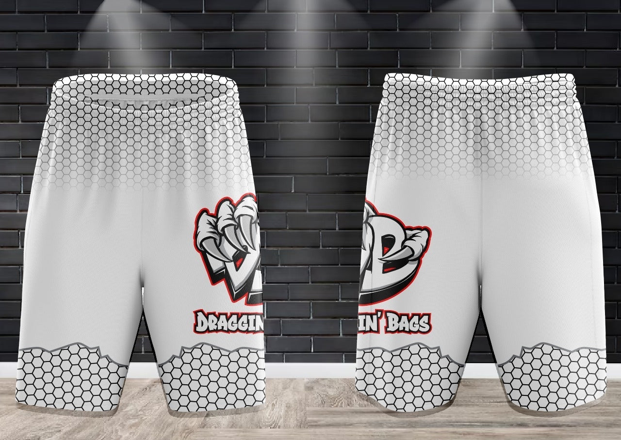 (NEW)Draggin Bags Draggin Claw Performance Shorts - White w/Red/White Claw