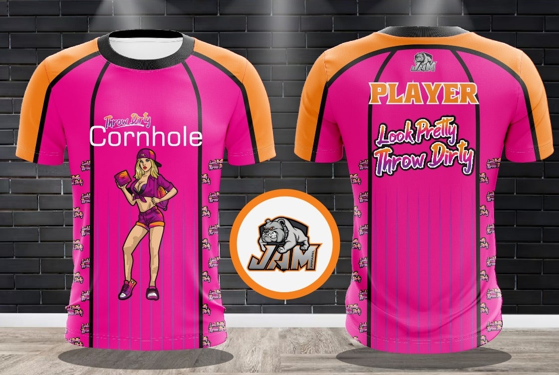 (NEW)Throw Dirty Cornhole - Pink Base Jersey