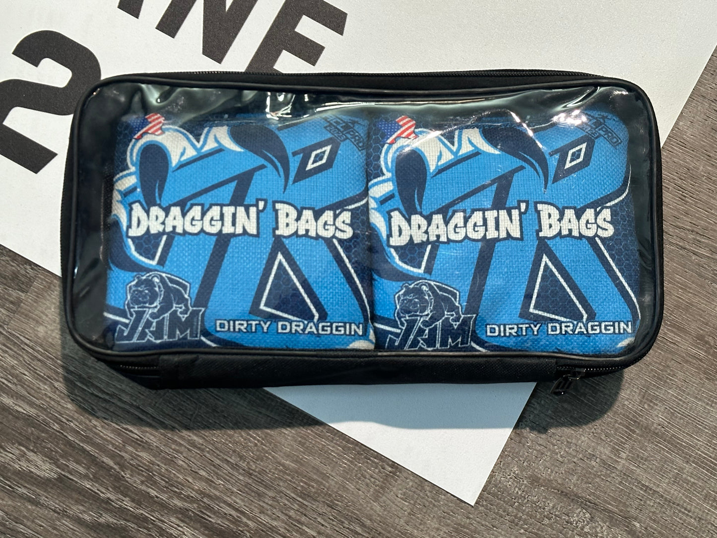 (NEW)Draggin Bags Claw Cornhole Bag Pouch - Black Base w/Blue Claw