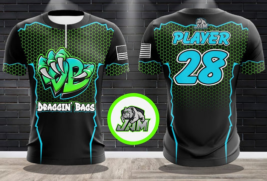 Draggin Bags Draggin Claw 1/4 Zip Jersey - Black w/Green Blue Claw