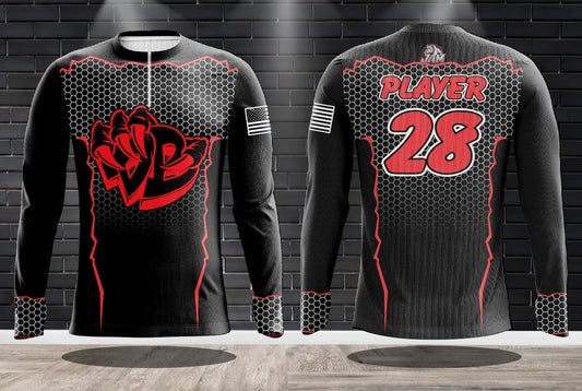 Draggin Bags Draggin Claw 1/4 Zip Long Sleeve Jersey- Black w/Red Black Claw