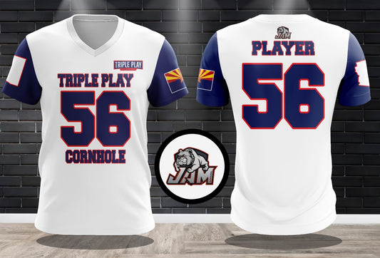 (NEW)2025 Triple PlayCornhole Performance Drifit Jersey - White/Navy/Red