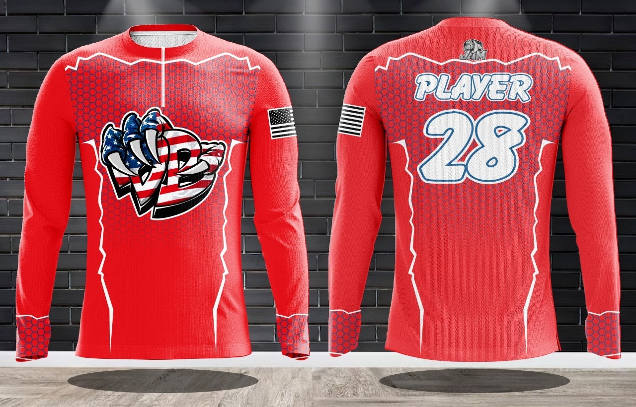 (NEW)Draggin Bags Draggin Claw 1/4 Long Sleeve Jersey - Red w/America Claw