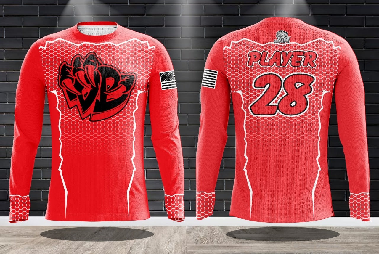 (NEW)Draggin Bags Draggin Claw Long Sleeve Jersey - Red Base w/ Black/Red Claw