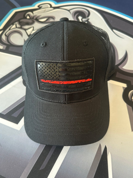 (NEW)Thin Red Line American Flag Mesh Back Snapback Hat