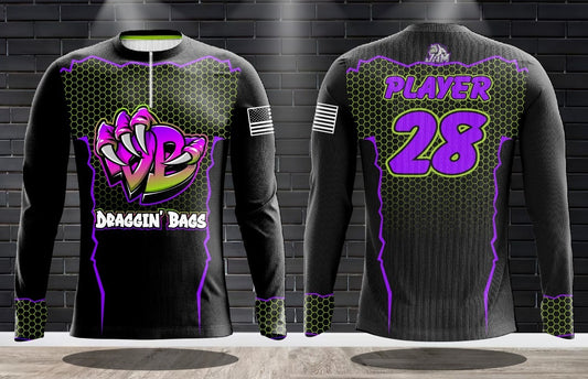 Draggin Bags Draggin Claw 1/4 Zip Long Sleeve Jersey - Black w/Purple Green Claw