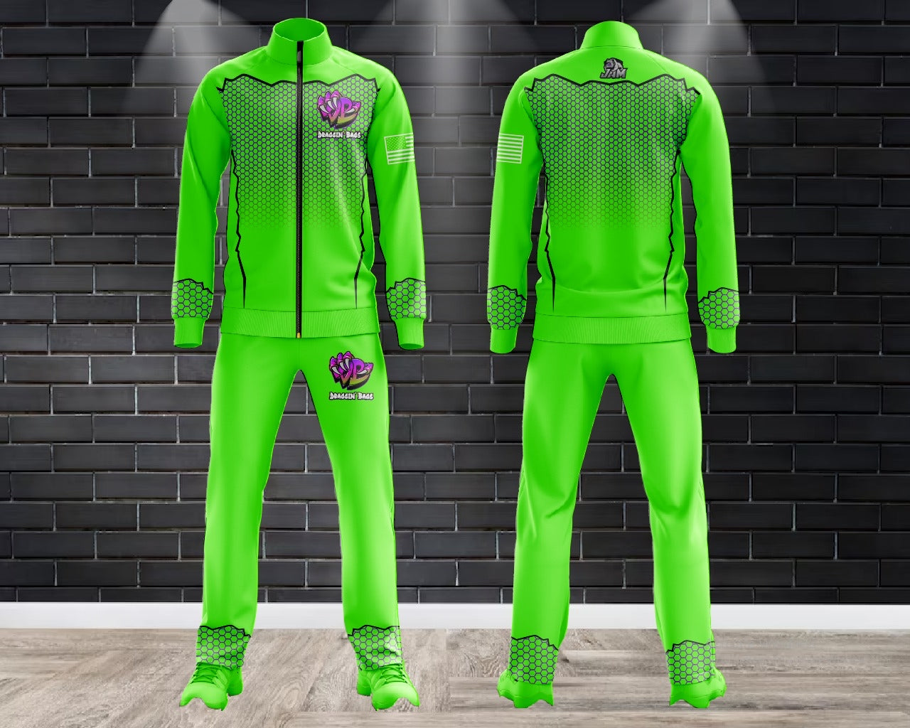 (NEW)Draggin Bags Draggin Claw Tracksuit Pants- Lime Base w/Purple/Lime Claw