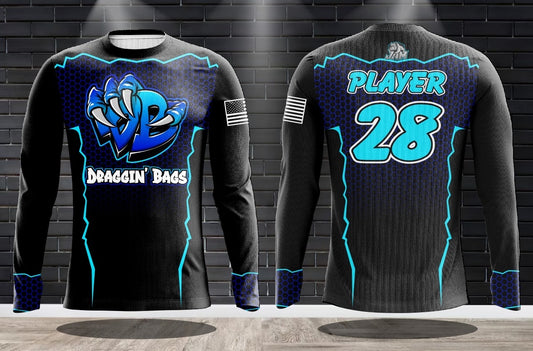 Draggin Bags Draggin Claw Long Sleeve Jersey - Black Base w/Blue/UNC Blue Claw