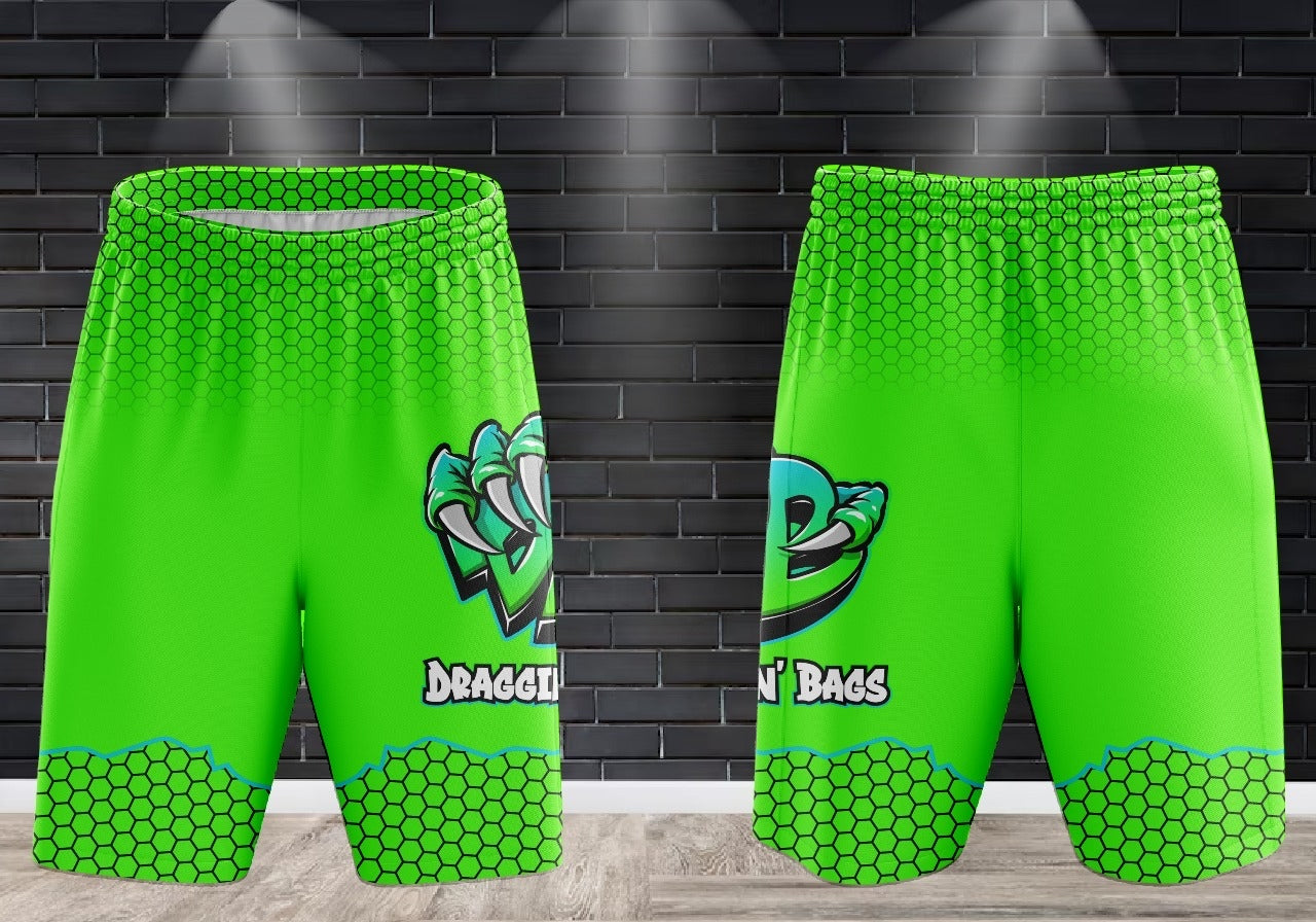 (NEW)Draggin Bags Draggin Claw Performance Shorts - Lime w/UNC Blue/Lime Claw