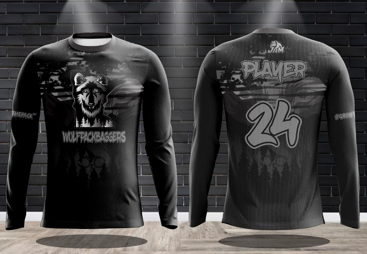 (NEW)Wolfpack Baggers Blackout Drifit Performance Long Sleeve Jersey