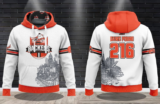 (NEW)Browns Backers Worldwide Performance Hooded Sweatshirt - White